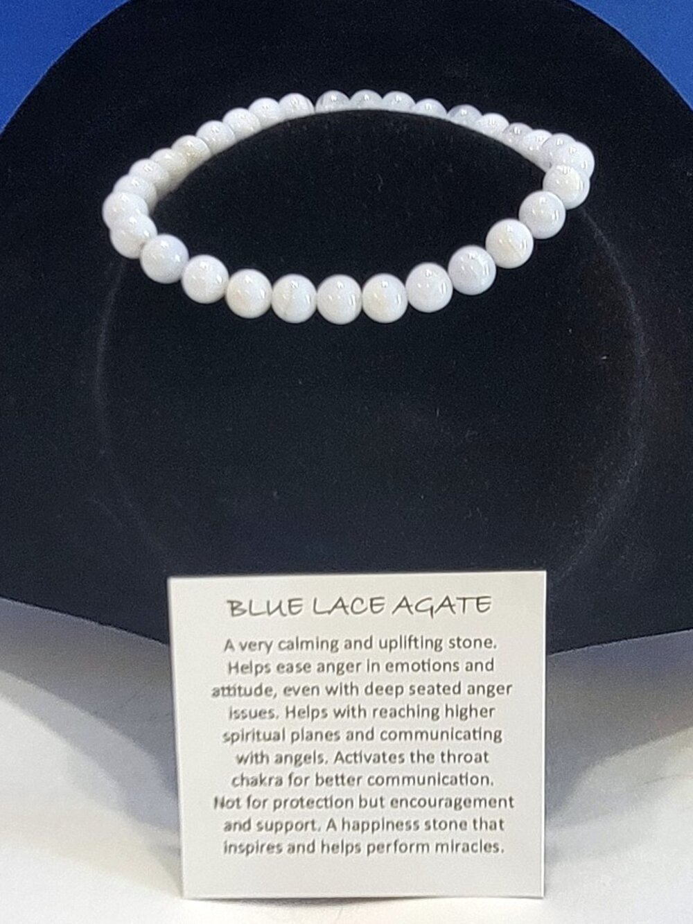 Vintage Natural Blue Lace Agate Beaded Bracelet for Calmness
